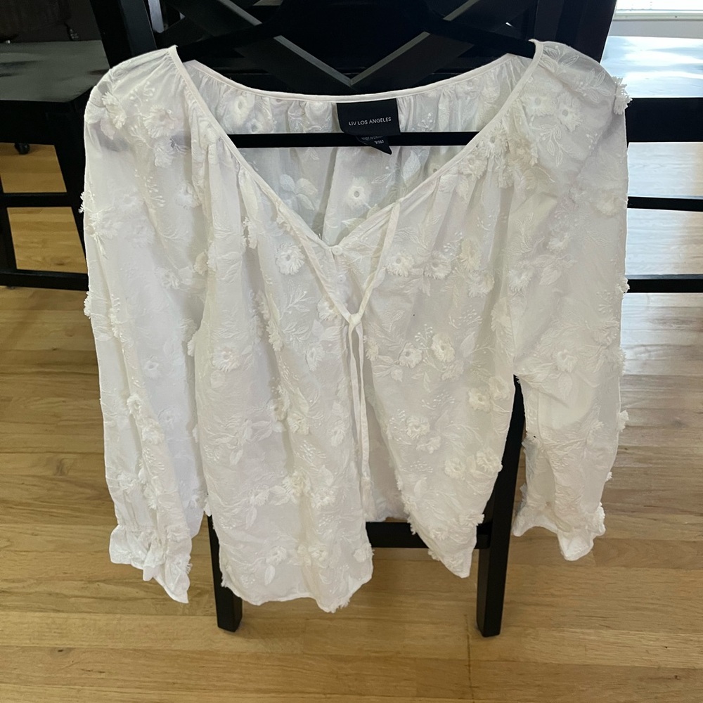 White Floral Embroidered Blouse